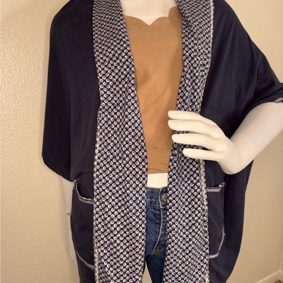 Lucky Brand Women's Kimono Shawl Navy Boho Reversible XL.  #244 - Picture 9 of 11